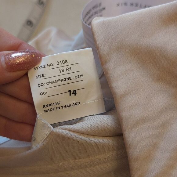 NWT Dessy Collection Off Shoulder Satin Maxi Dress Champagne Cream Color Size 18 - Picture 10 of 15